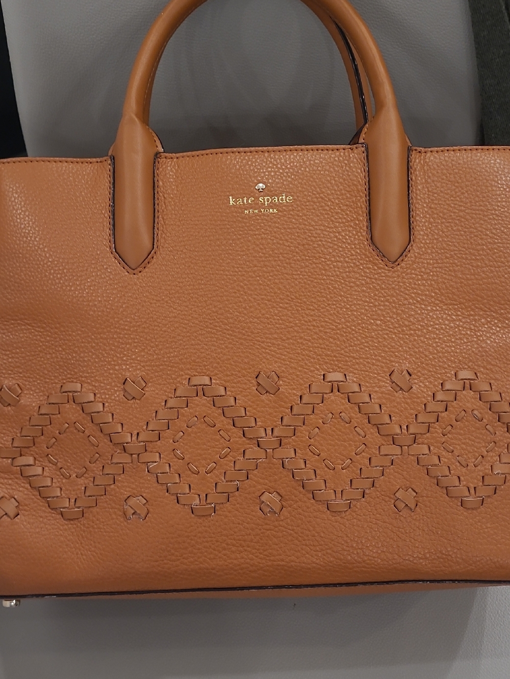 kate spade tan woven-detail leather tote